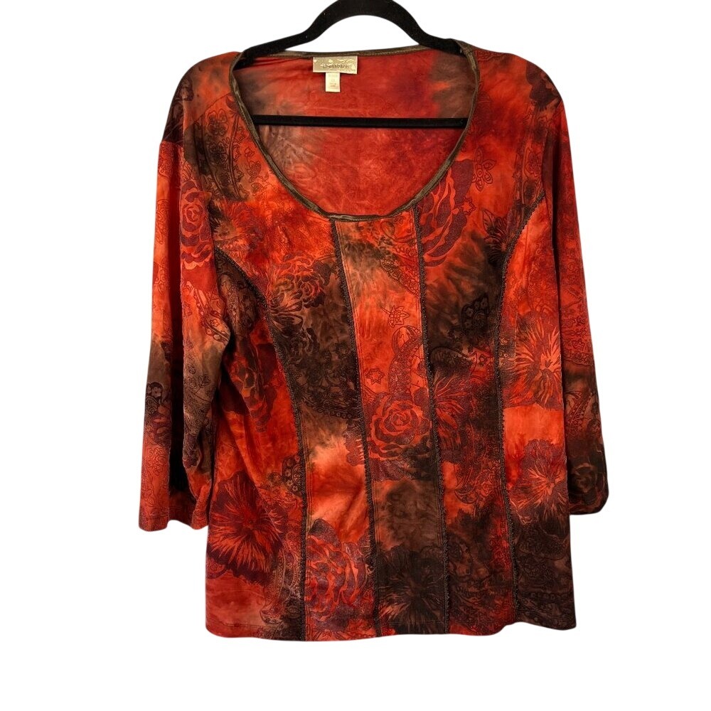 Velvet Burnout Whimsigoth Dark Floral Print Top Size‎ 2X Dark Romantic Lace Trim